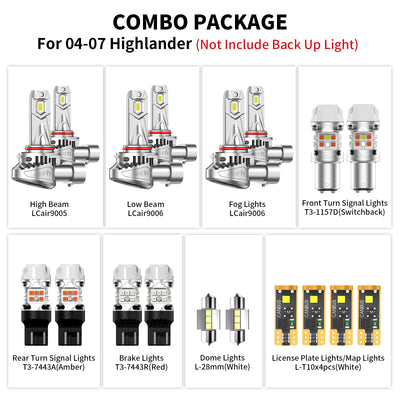 Fit for 2001-2007 Toyota Highlander LED Bulbs Exterior Interior Lights Upgrade