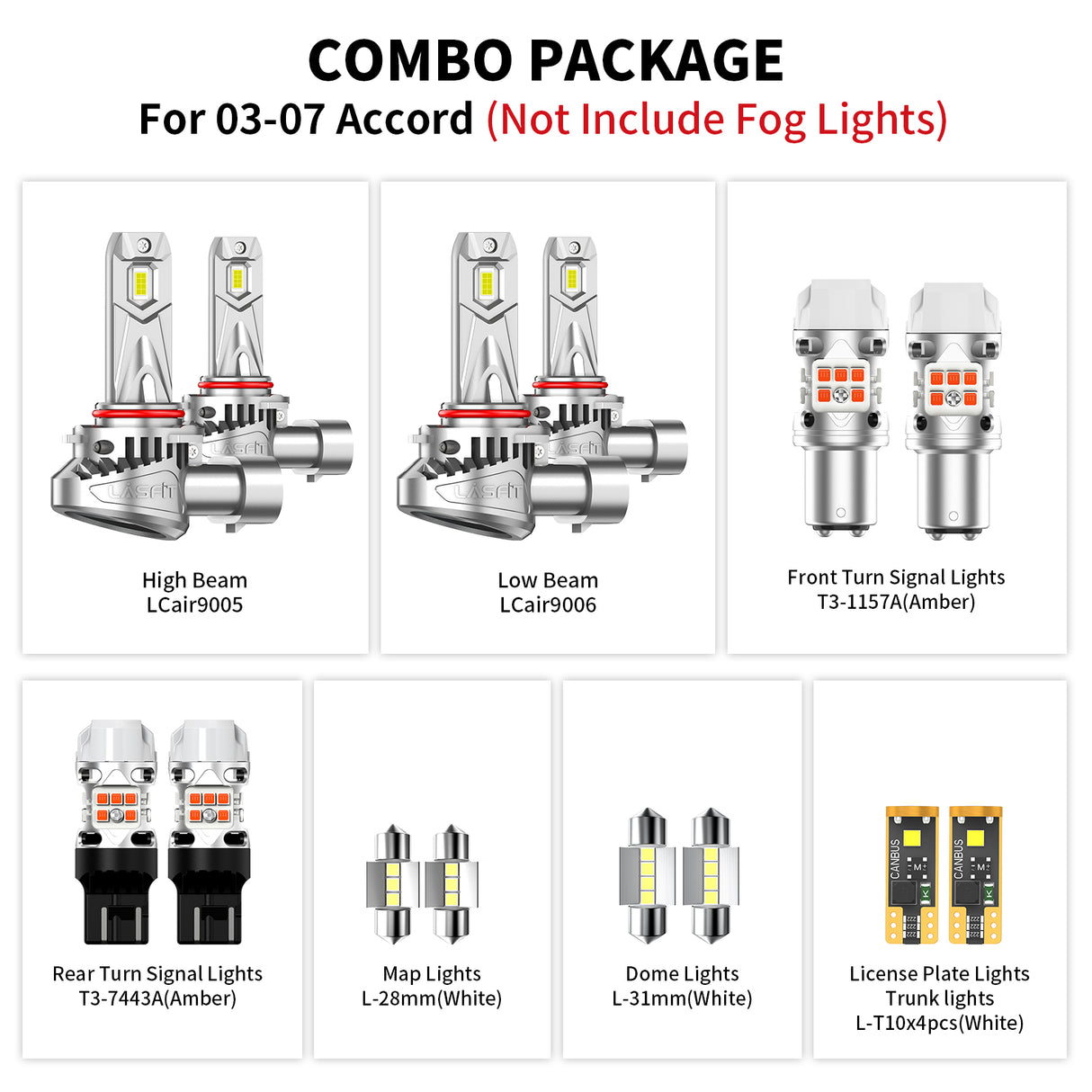 Fit for 2000-2007 Honda Accord LED Headlight Fog Exterior Interior Light Bulbs