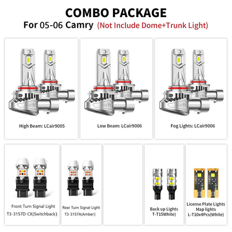 Fit for Toyota Camry 2002-2006 LED Bulbs Exterior Interior Light Bulbs Plug n Play