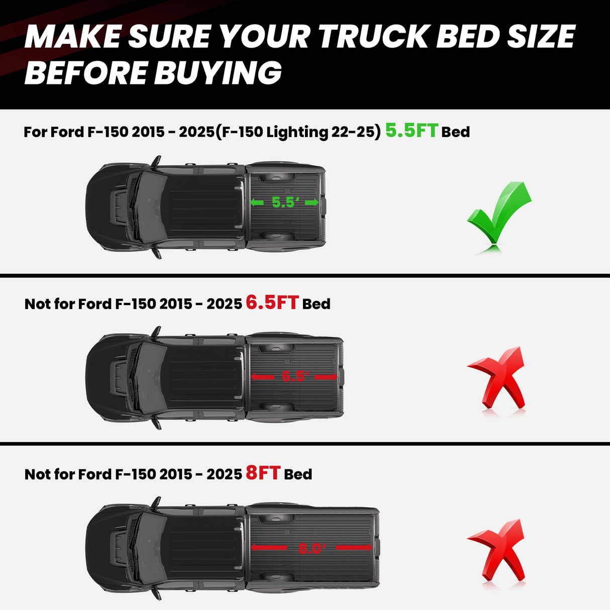 2015-2025 Ford F150 Fitment Size