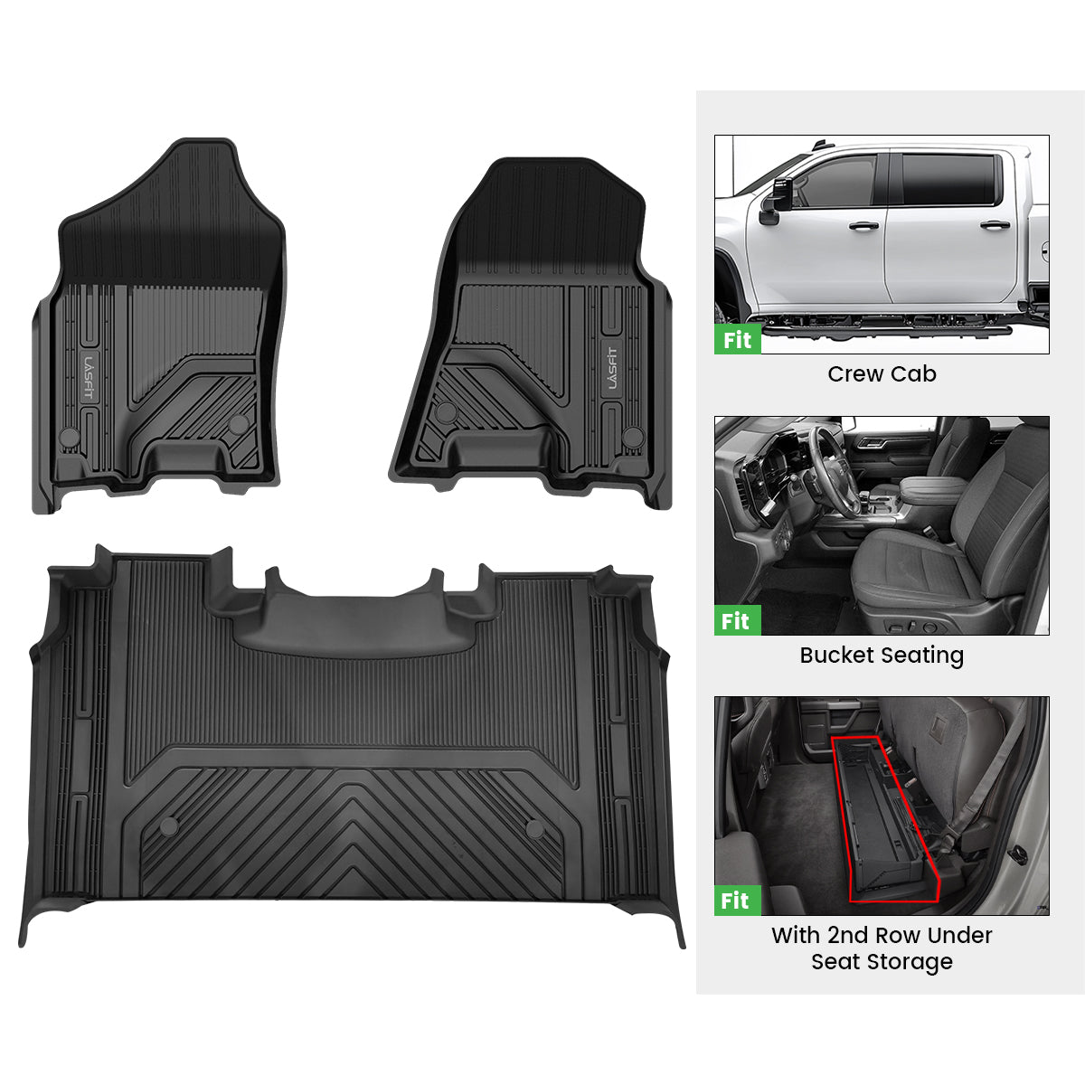 Fit for 2019-2024 Ram 1500 All-Weather TPE Floor Mats, Don't Fit Classic Model