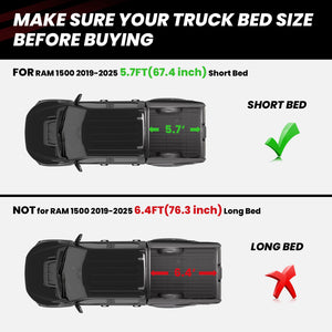 Fit for 2019-2025 Ram 1500 Truck Bed Mat/Tailgate Mat (Don't Fit Classic Model)