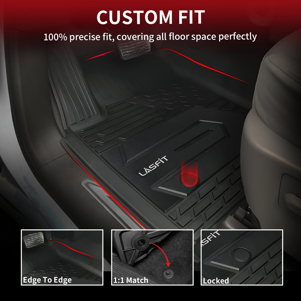 Fit for 2019-2025 GMC Sierra/Sierra Denali 1500 Crew Cab All-weather Floor Mats, with Factory Carpeted Storage