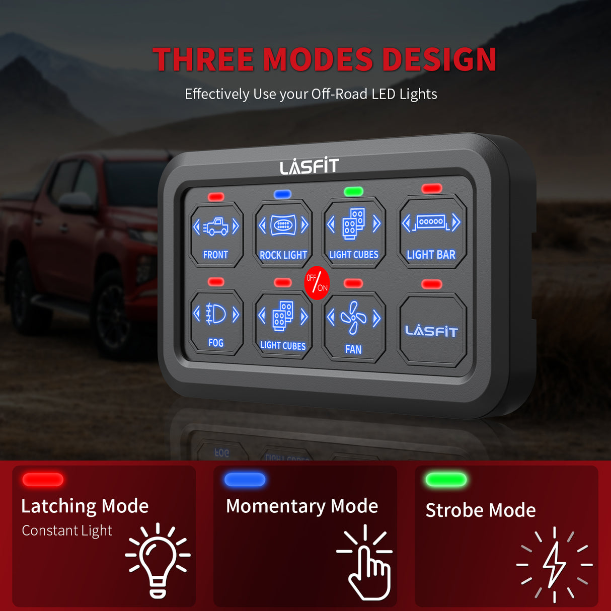 Lasfit 8 Gang Switch Panel Three Modes Design