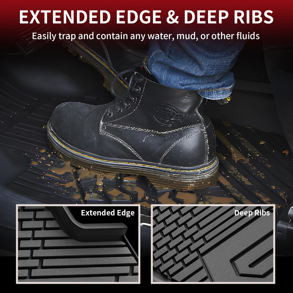 GMC Sierra 1500 Crew Cab Floor Mats Extended Edge and Deep Ribs