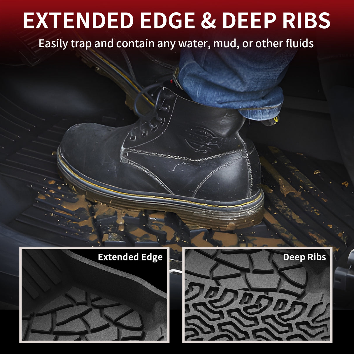 Extended Edge and Deep Ribs of Ford Bronco Floor Mats