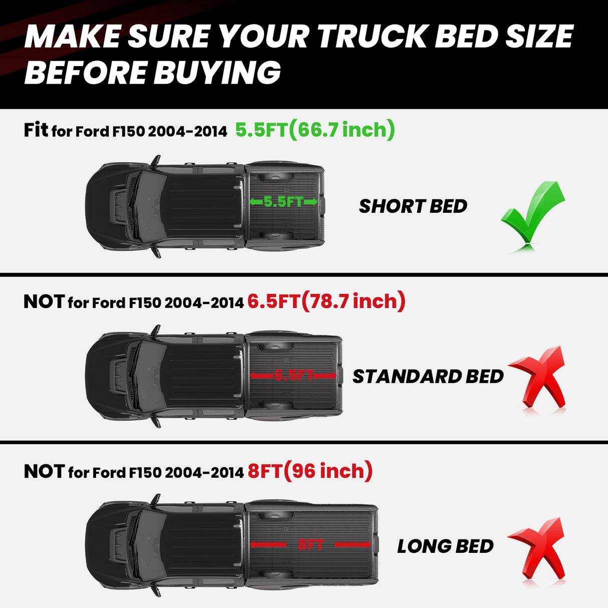 Fit for 2004-2014 Ford F-150 5.5' Bed Heavy Duty Truck Bed Mats