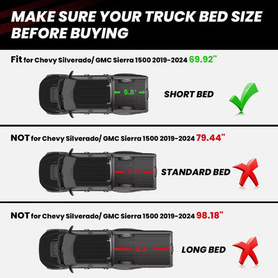 GMC Sierra silverado 1500 5Feet 8inch Short bed 2019-2024 Bed Liners Fitment