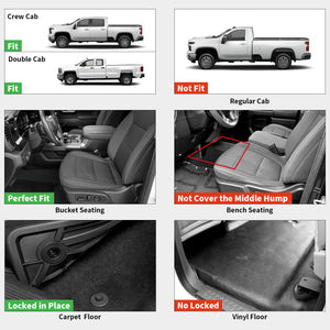 Fit for 2019-2025 GMC Sierra & Sierra Denali 1500 Crew Cab All-weather Floor Mats, Fit Bucket Seat & Carpet Floor Only