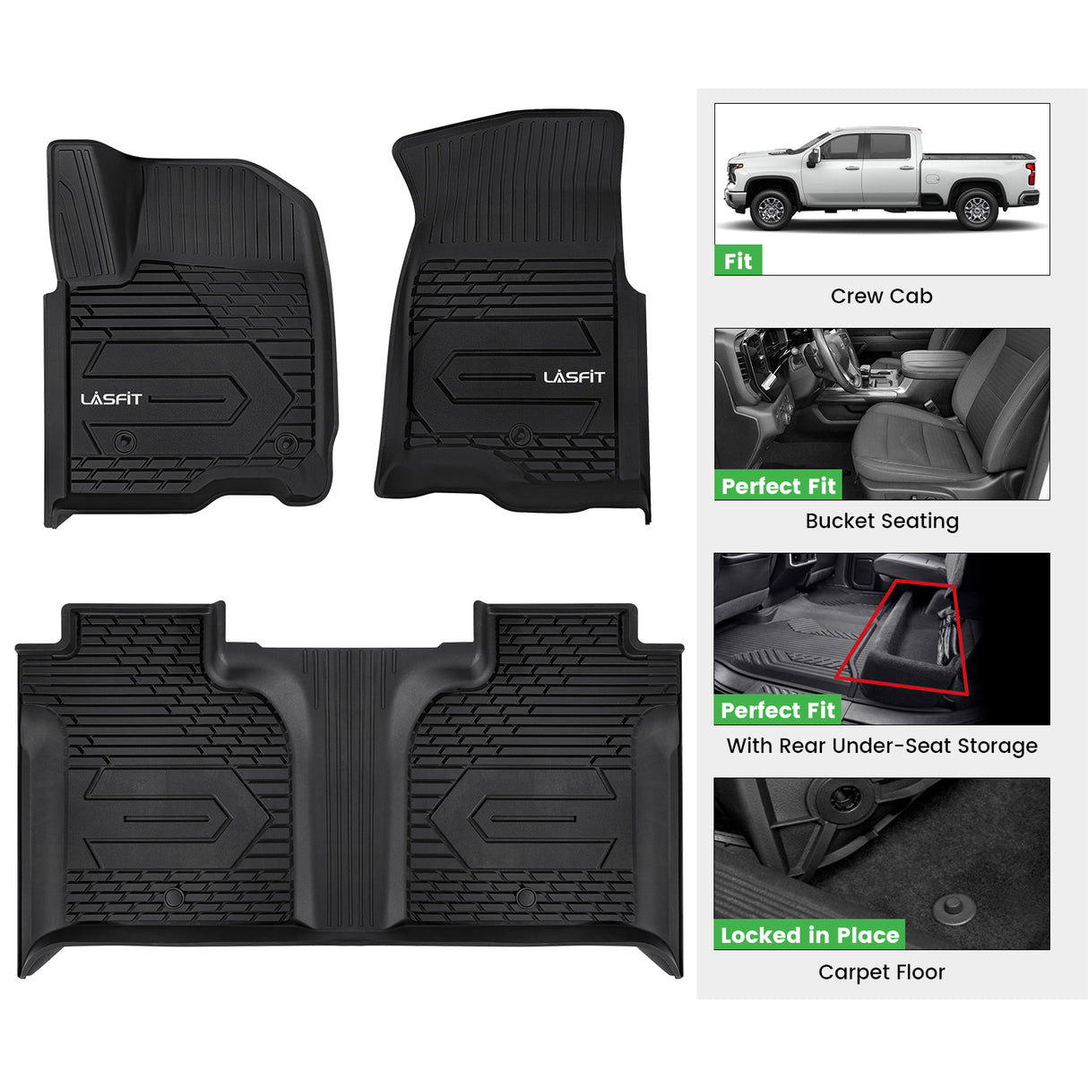 Fit for 2020-2025 GMC Sierra or Sierra Denali 2500HD 3500HD Crew Cab Floor Mats, Fit Bucket Seat & Carpet Floor Only