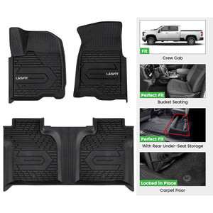 Fit for 2019-2025 Chevrolet Silverado 1500 Crew Cab Custom Floor Mats, Fit Bucket Seat & Carpet Floor Only