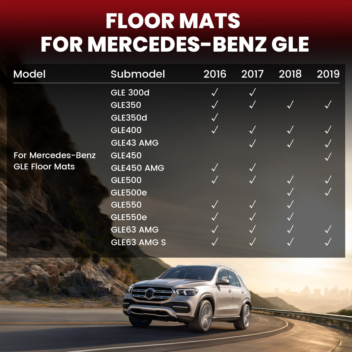 Fit for 2016-2019 Mercedes-Benz GLE Custom Floor Mats TPE Material 1st & 2nd Row Seat