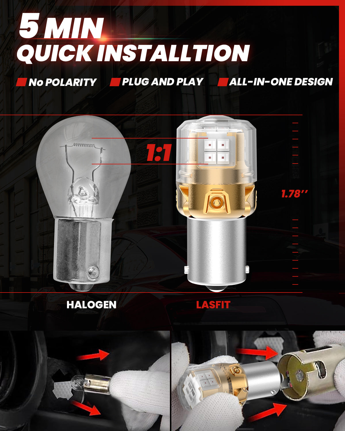 Lasfit L2-1156R LED Bulb 5 mins quick installation