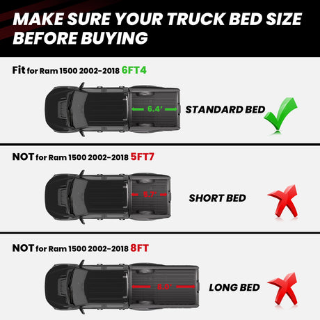 Fit for 2002-2018 Ram 1500 Heavy Duty 6'4" Bed Mat, Don't fit with Optional Rambox