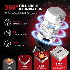 red T3-7443 led turn signal bulb 360° full angle illumination