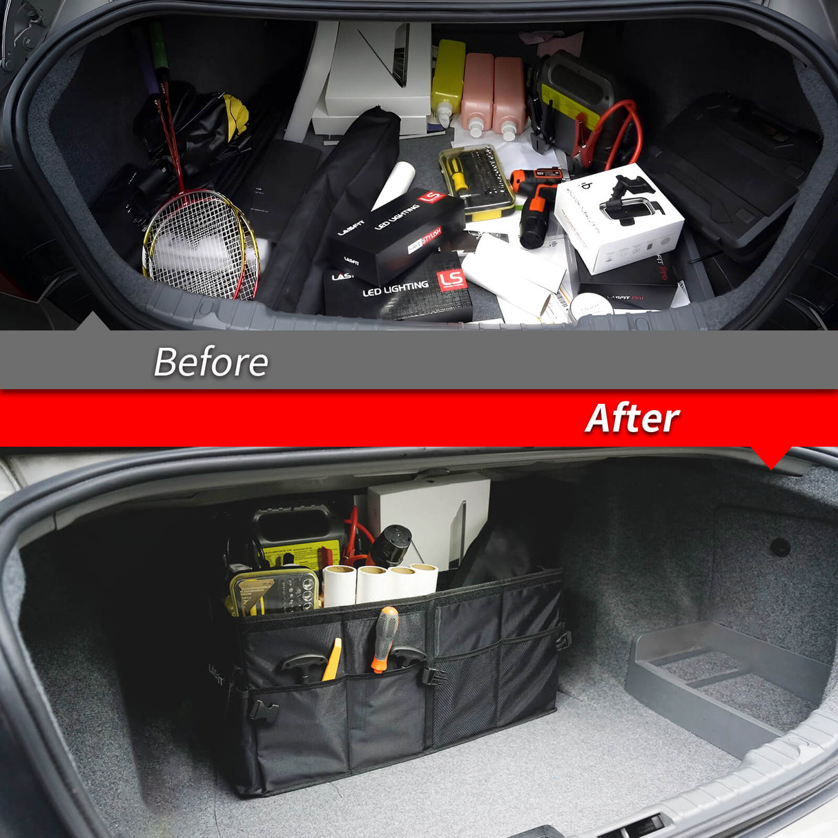 Trunk Organizer Cargo Organizer Before vs After