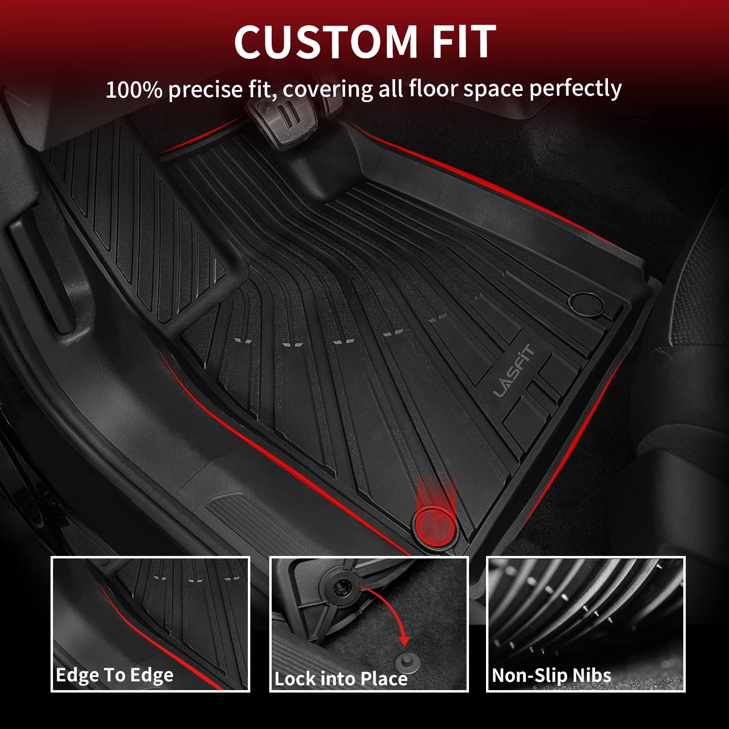 Metallic Design PVC Car Floor Mat All Weather Universal Fit 4