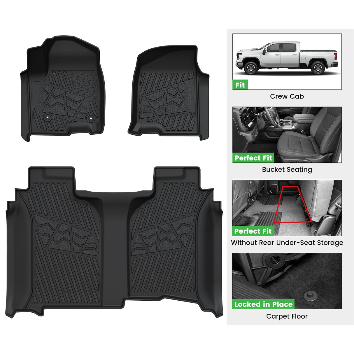 Fit for 2020-2025 GMC Sierra or Sierra Denali 2500HD 3500HD Crew Cab Floor Mats, Fit Bucket Seat & Carpet Floor Only