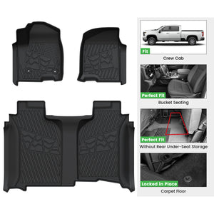 Fit for 2019-2025 Chevrolet Silverado 1500 Crew Cab Custom Floor Mats, Fit Bucket Seat & Carpet Floor Only