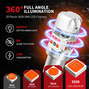 amber PY21W led bulbs full angle illumination