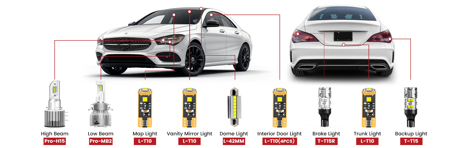 combo led bulbs fit for 2014-2019 Mercedes Benz CLA250 