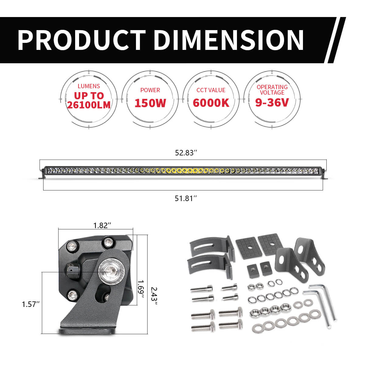 52" Light Bar Hood Mount Kit For 2018-2024 Jeep Wrangler JL Gladiator JT | LASFIT