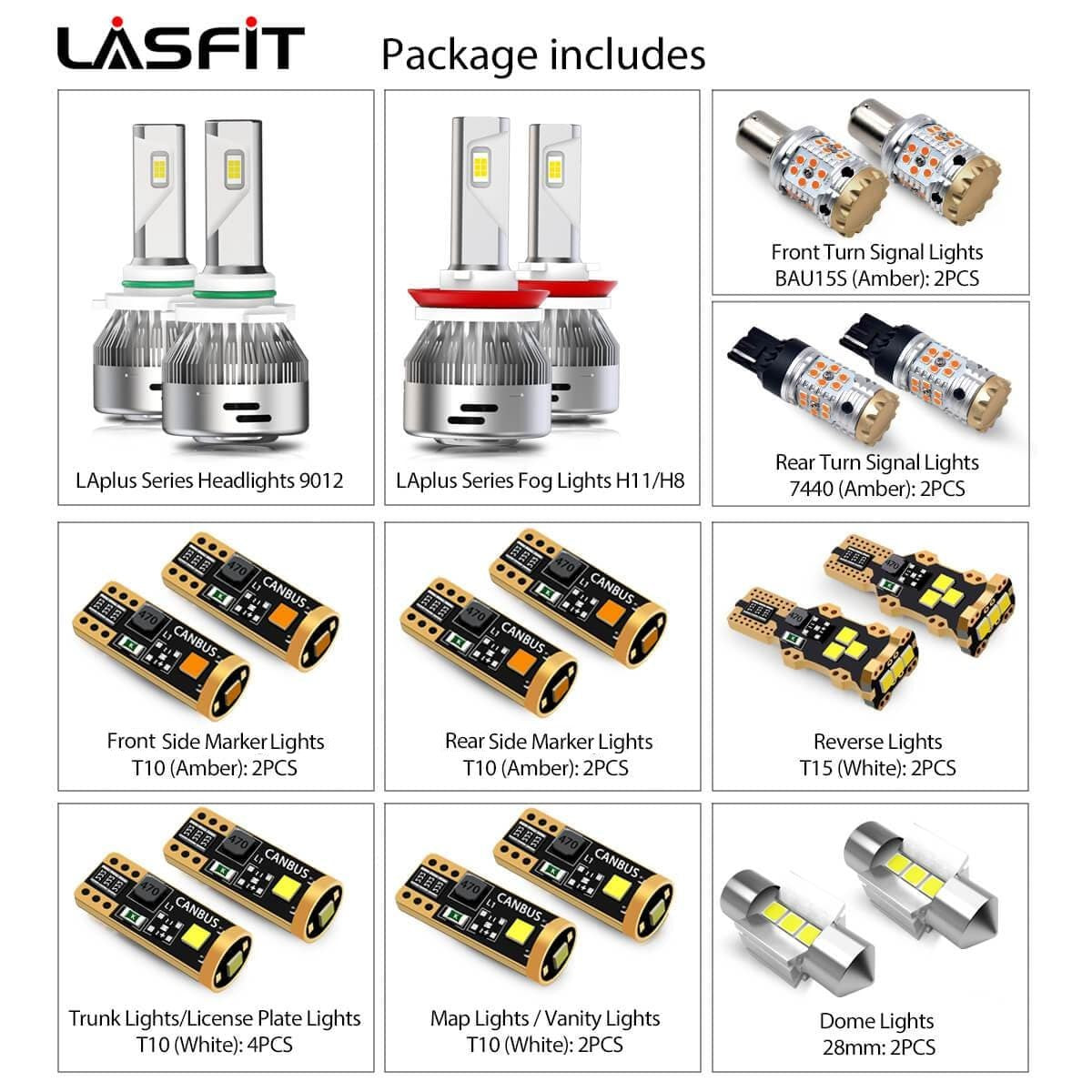 Lasfit 9012 HIR2 LED Headlight Bulbs Amplified Flux High Low Beam, 60W 6000LM 6000k,2, Size: 9012/HIR2