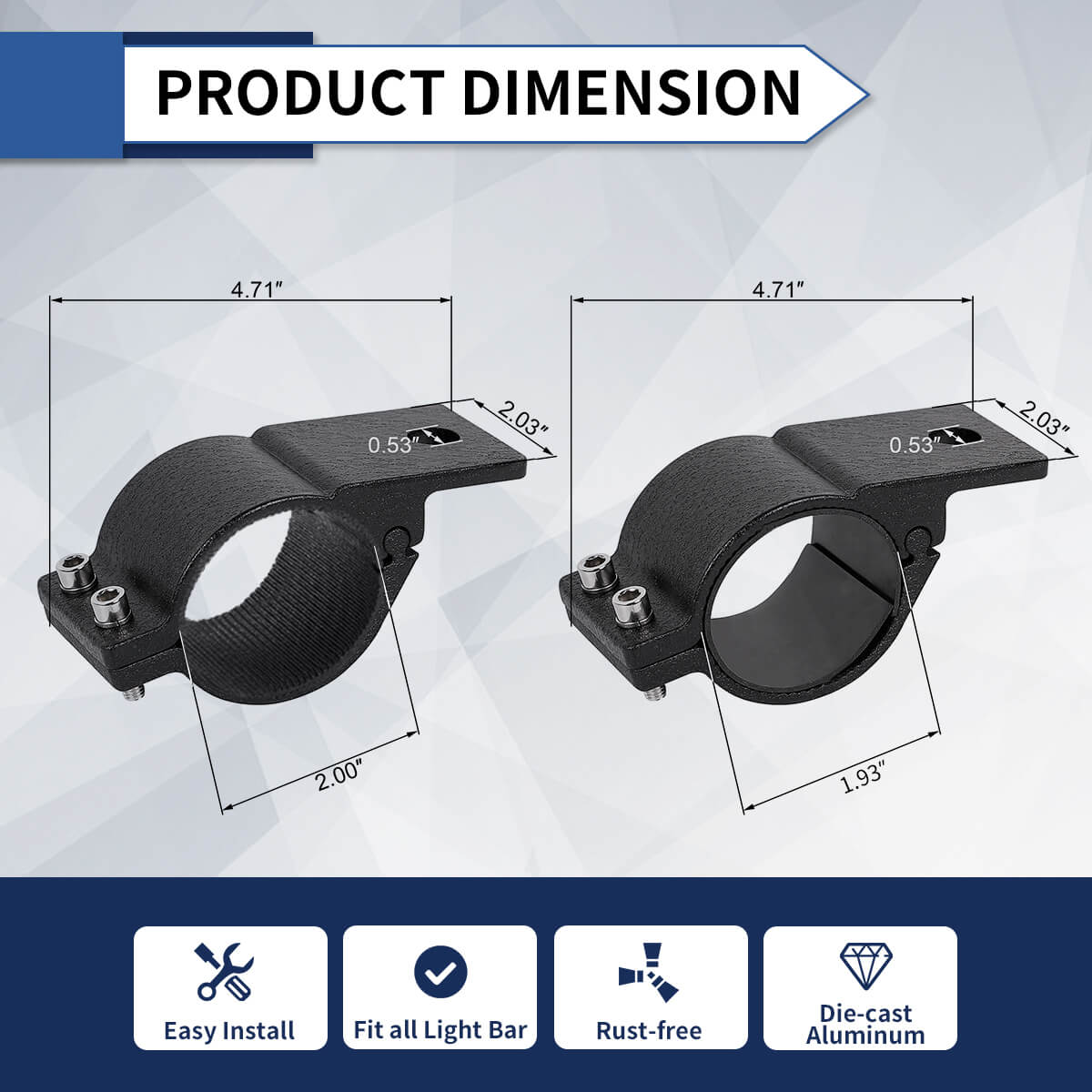 LASFIT Heavy Duty Universal LED Light Mounting Clamps For 2", 2.5", 3" Bar | LASFIT