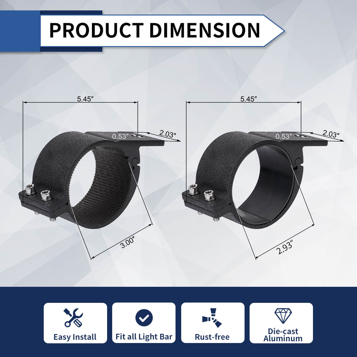 LASFIT Heavy Duty Universal LED Light Mounting Clamps For 2", 2.5", 3" Bar | LASFIT