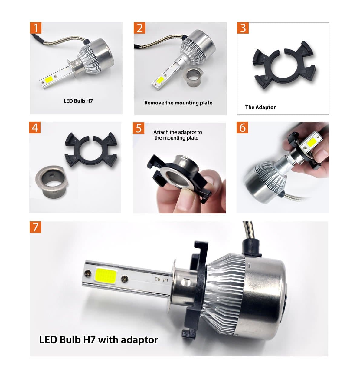 2x H7 LED Headlight Bulbs Adapters Retainers Holders Mazda 3 5 6 MX5 C