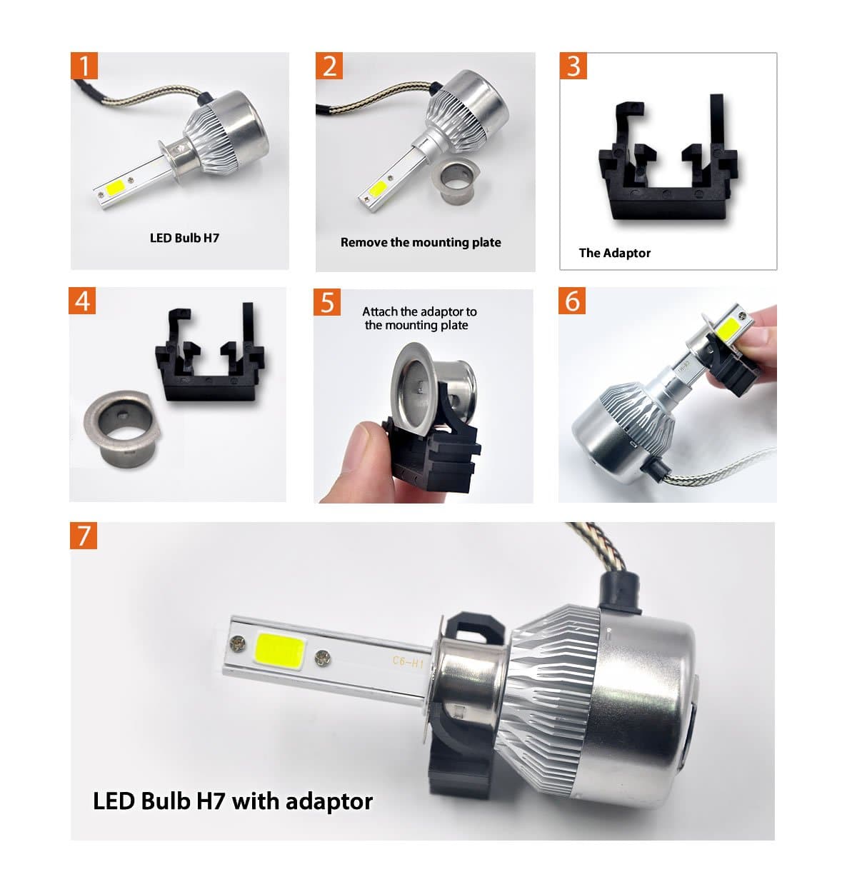 2x H7 LED Headlight Bulbs Adapters Retainers Holders Mazda 3 5 6 MX5 C