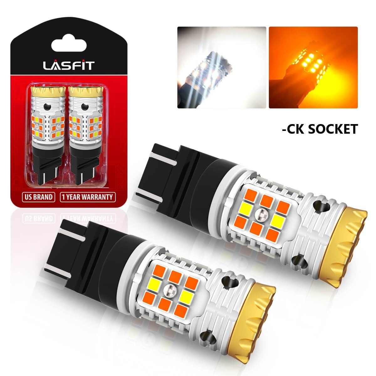 4257 4257NA CANBUS Error Free Anti Hyper Flash Switchback LED Turn Signal Light Dual Color-CK Socket, 2 Bulbs