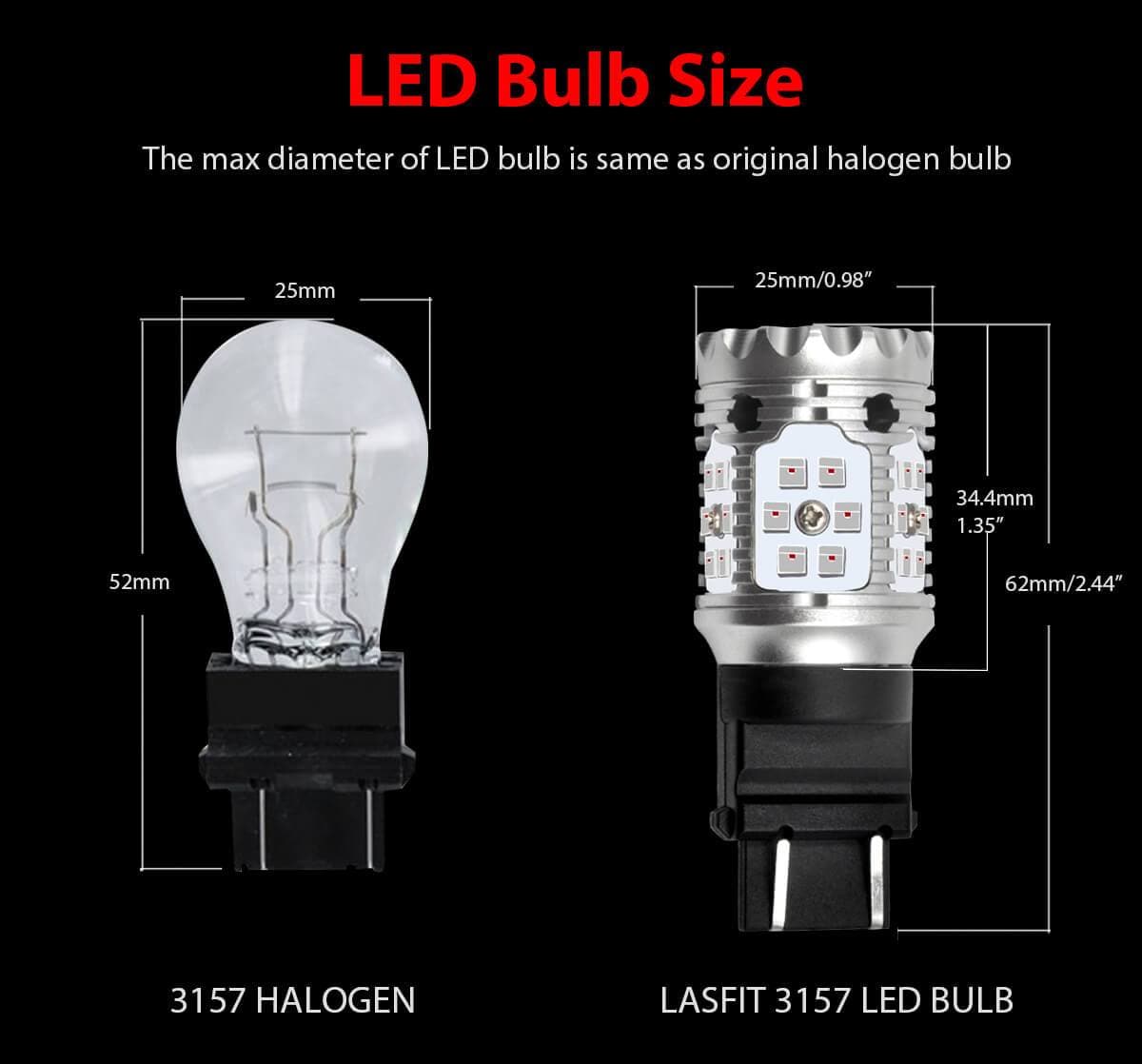 lasfit 4157 red led bulb size