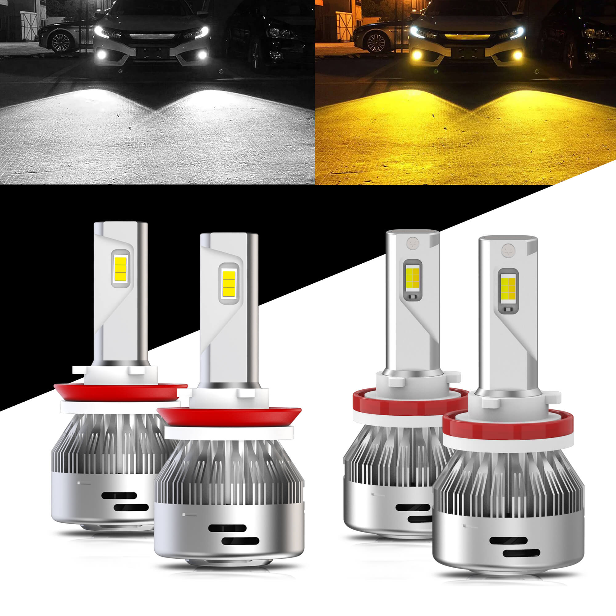 H16 H8 H11 LED Switchback Bulbs Fog Lights, 6000K White/3000K Yellow
