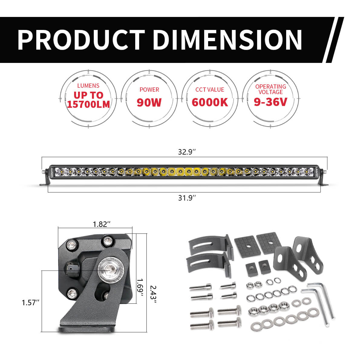 32 Inch Off Road LED Light Bars Bumper Grille Combo Flood Spot Single