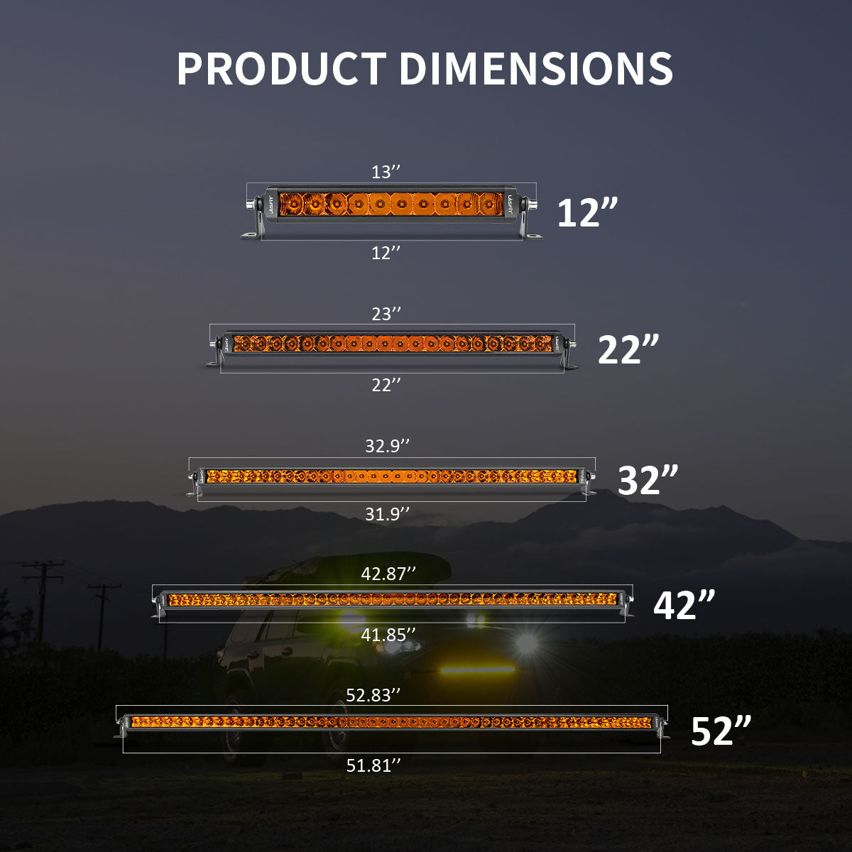 lasfit 22" amber light bar dimension