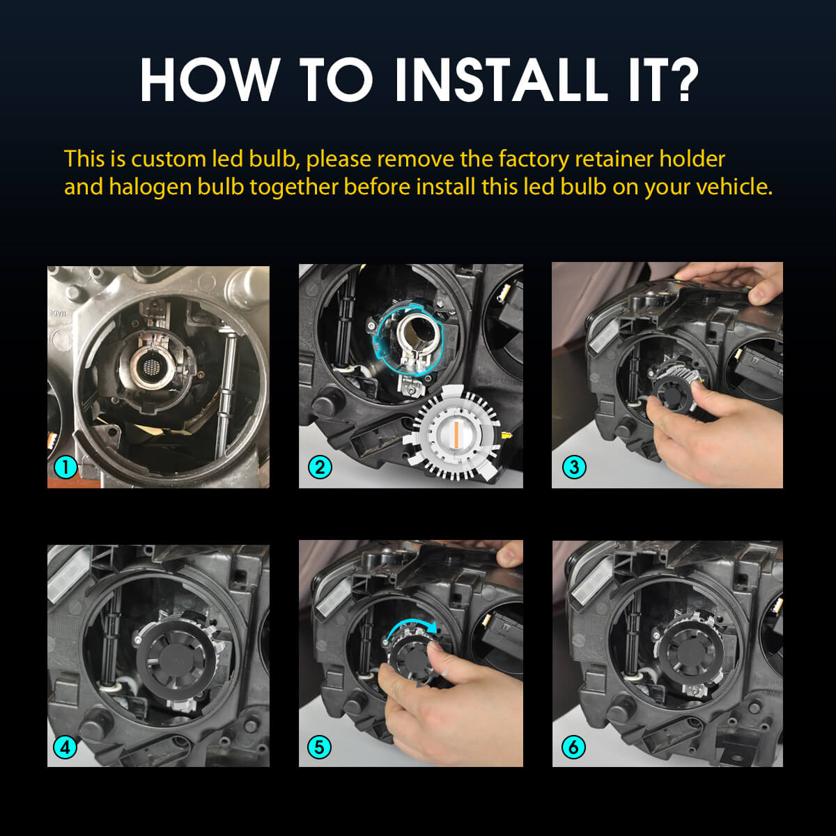 the detailed installation steps of Custom H7 Pro-G2 LED bulbs 