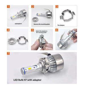 LC Plus H7 LED Bulbs 50W 5000LM 6000K White Plus H7 Bulb Adapter Holders TK004