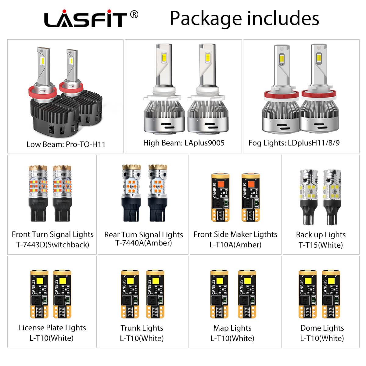 Lasfit White/Yellow Switchback 7443 7444 7444na Canbus Ready Anti Hyper Flash Mode Switchback LED Front Turn Signal Light Bulb Plug Play Standard