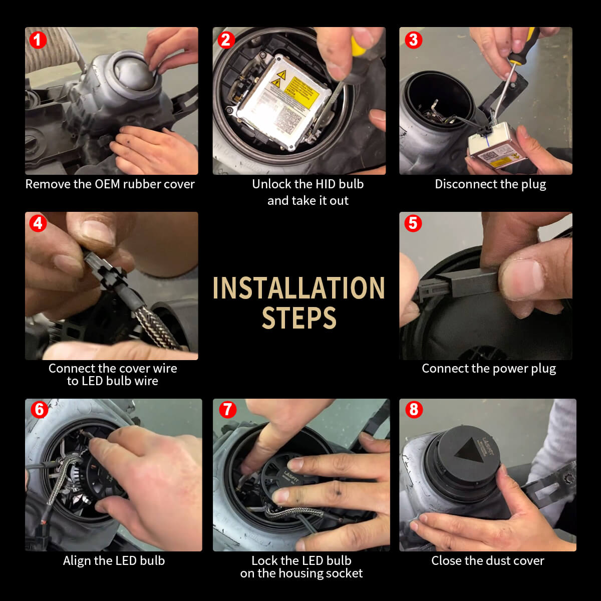 Lasfit custom-made D5S led bulbs installation steps