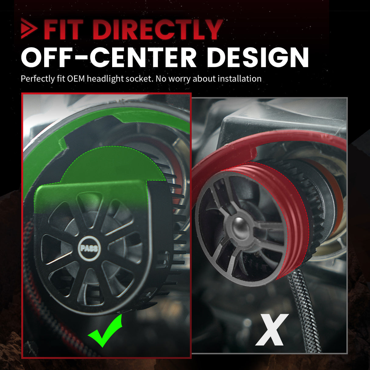 custom-made H11 led bulbs off center design