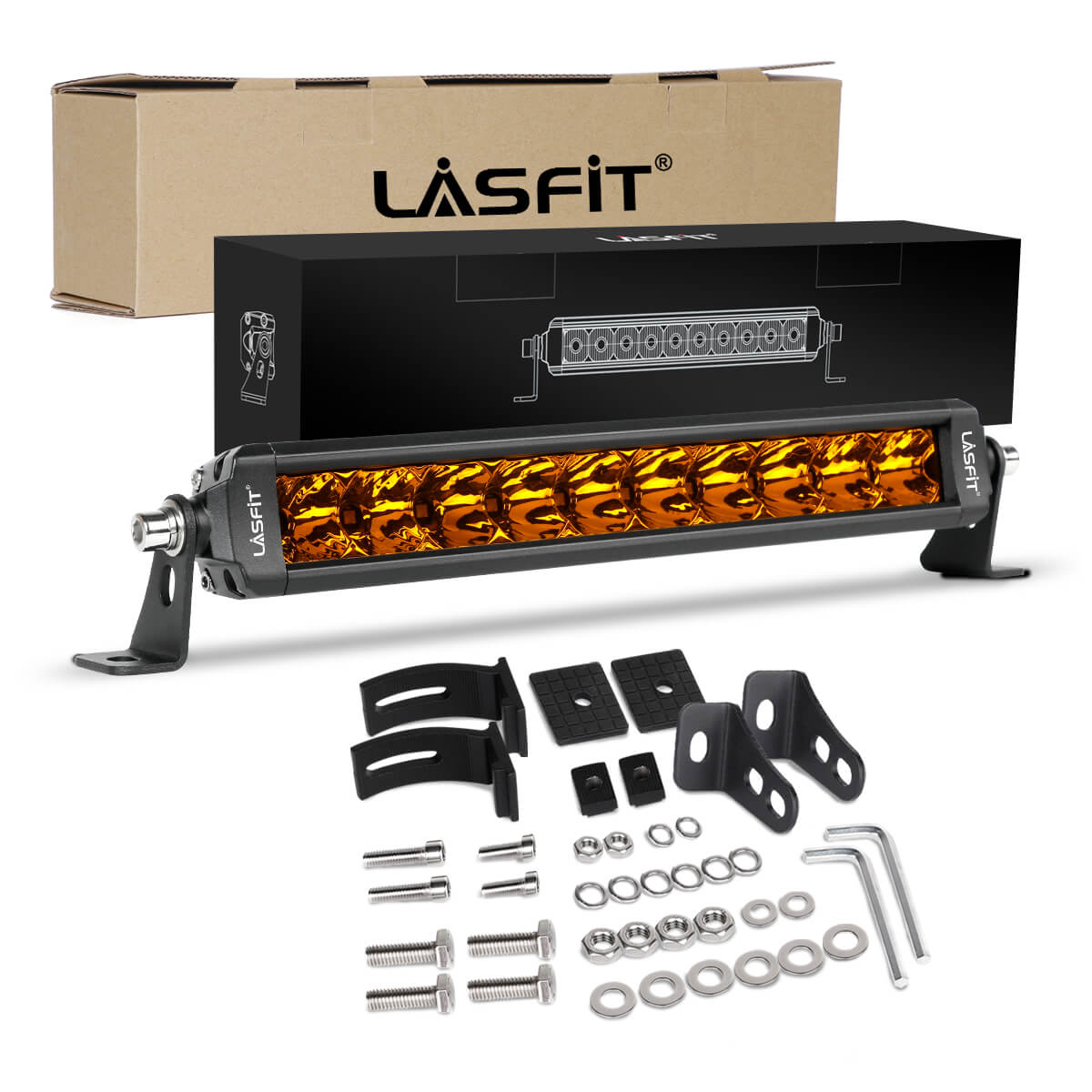 Lasfit 12" Off-Road LED Amber Light Bar With Slim Single Row Combo Flood Spot Design | Bumper Grille Mount