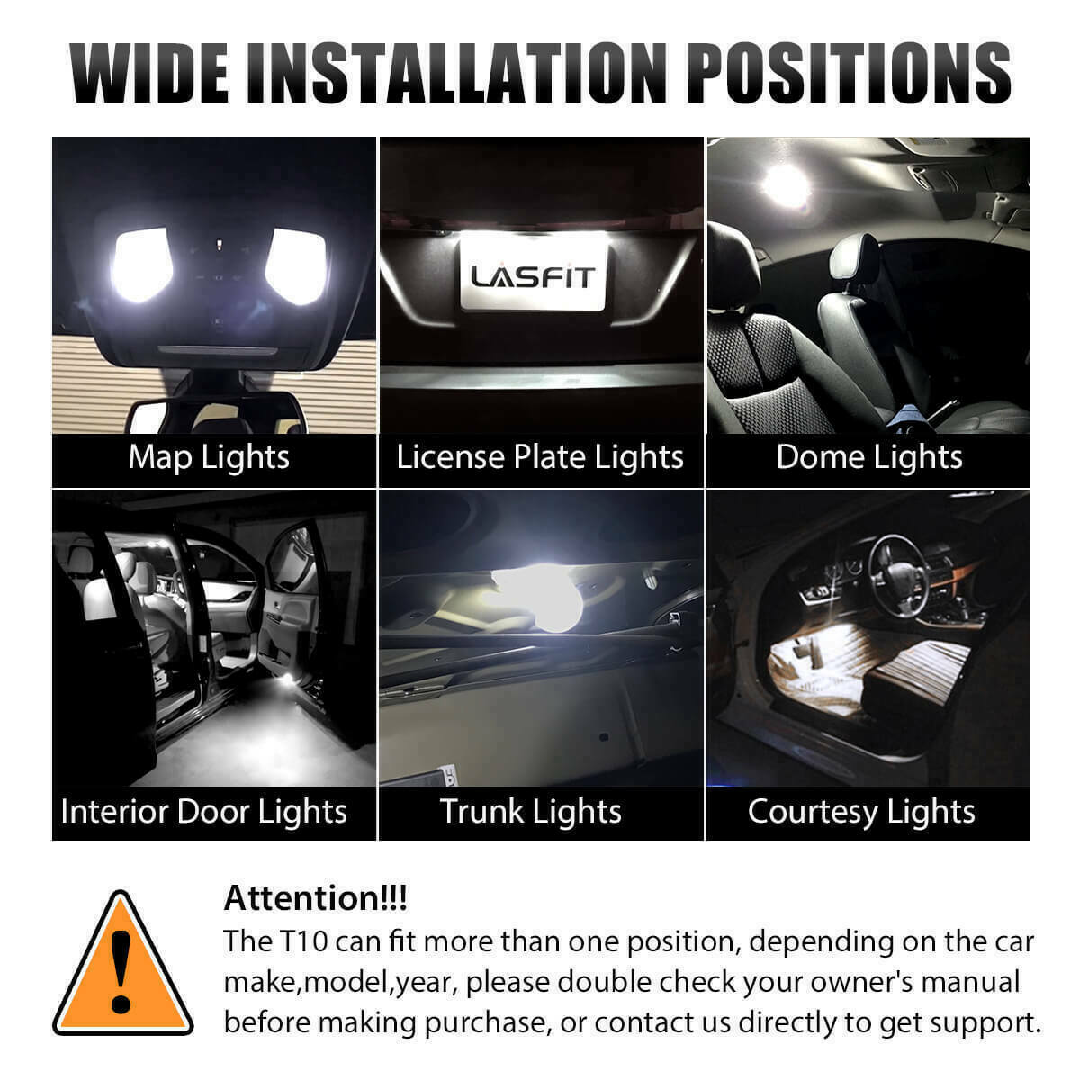 Lasfit 168 194 2825 T10 LED License Plate Dome Map Trunk Light Bulbs Canbus Error Free | White